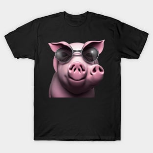 creature,photorealistic scary pig with pierced nose and sunglasses 8k T-Shirt